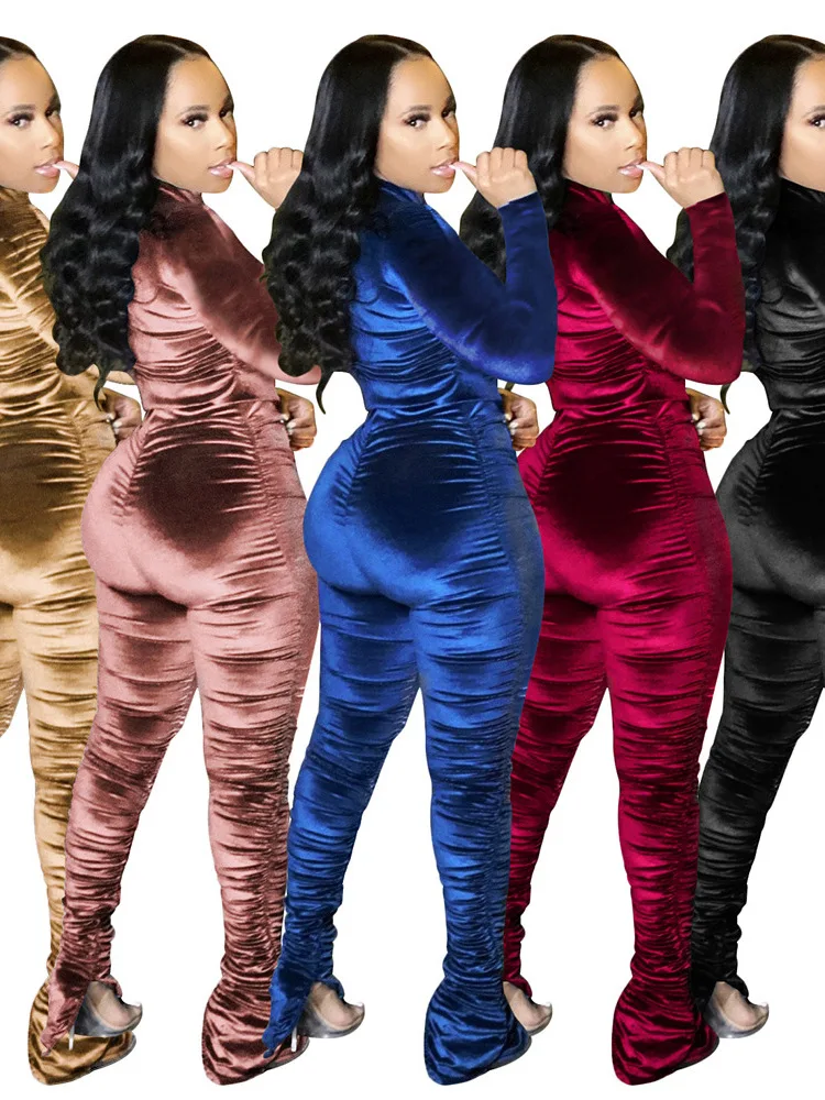 Faion Pleated Casual Long Sve Suit Women's Sli Folded up Top And Pants Ensemble Autumn Collection round Ne Two-Pie...