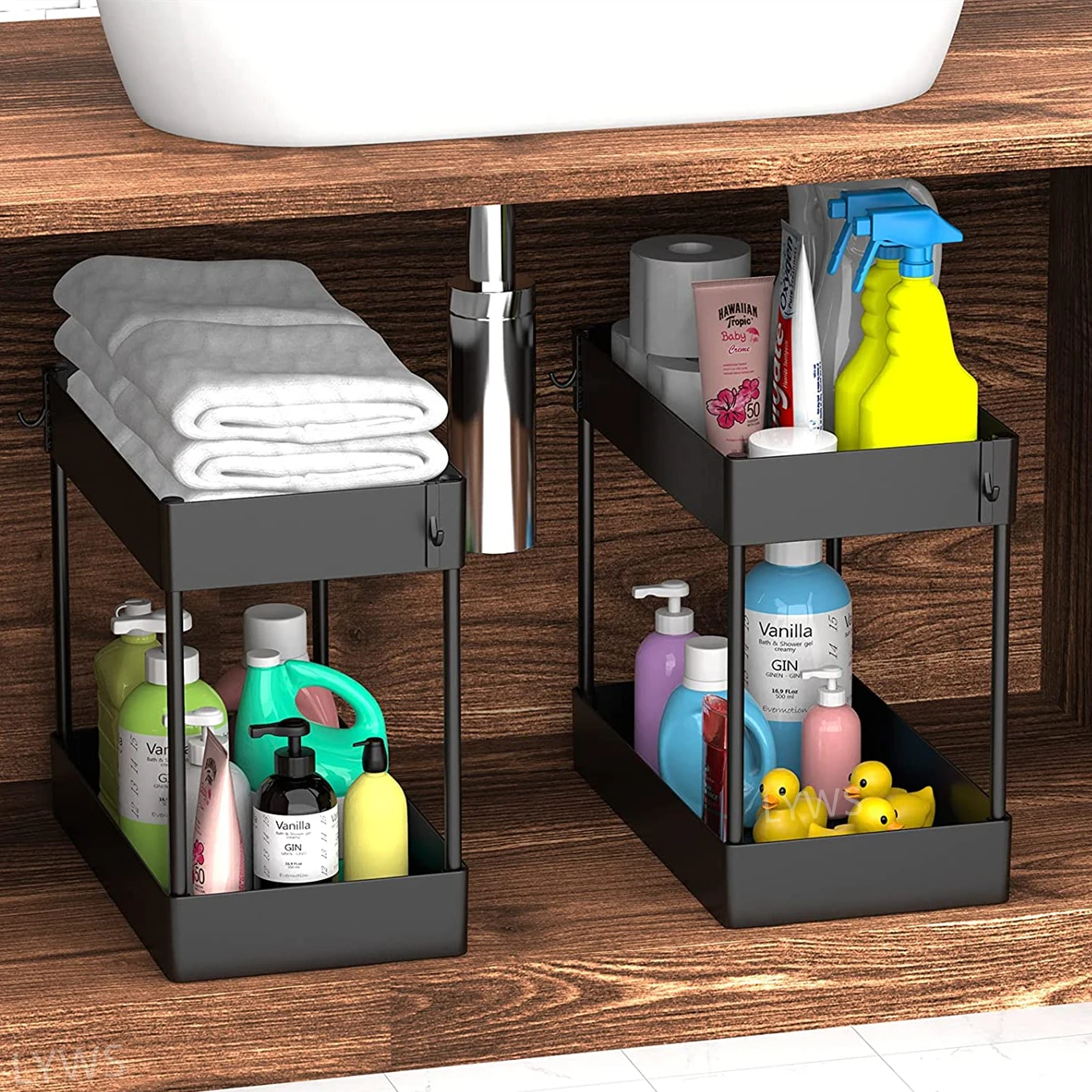 1/2 Layer Sink Storage Rack Bathroom Drawer Organizer Bath Collection Sliding Baskets Under Cabinet Countertop Kitchen Rack