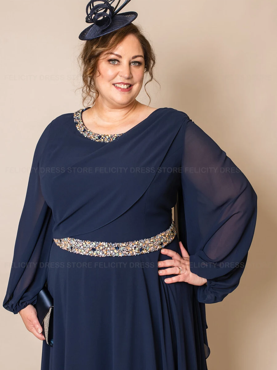 Elegant Plus Size Mother of the Bride Dress 2023 A-Line O-Neck Formal Wedding Guest Dresses Colorful Beading فستان حفلات الزفاف