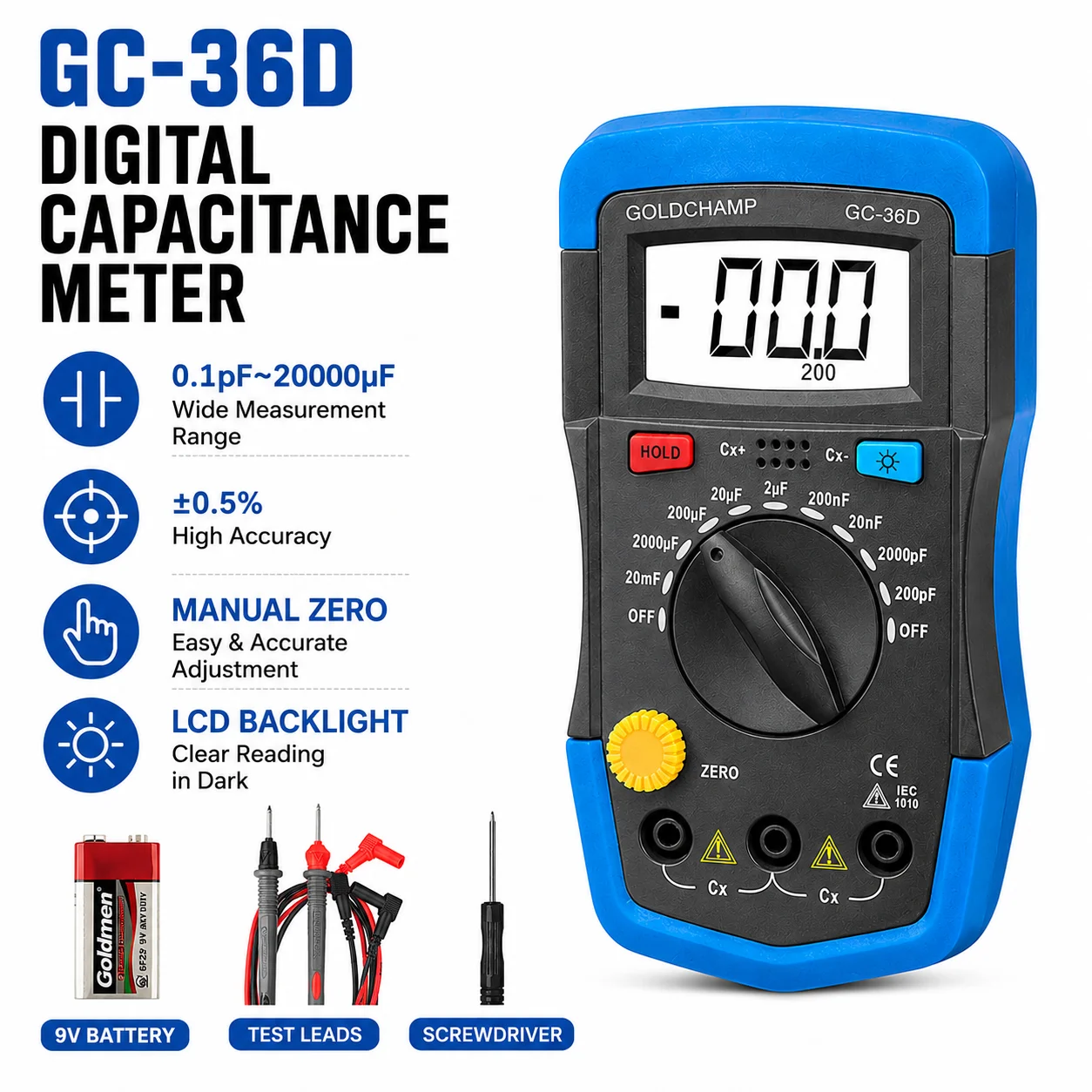 Diy Electronics Tools - デジタル静電容量計 0.1pF ～ 20000uF コンデンサテスター 9