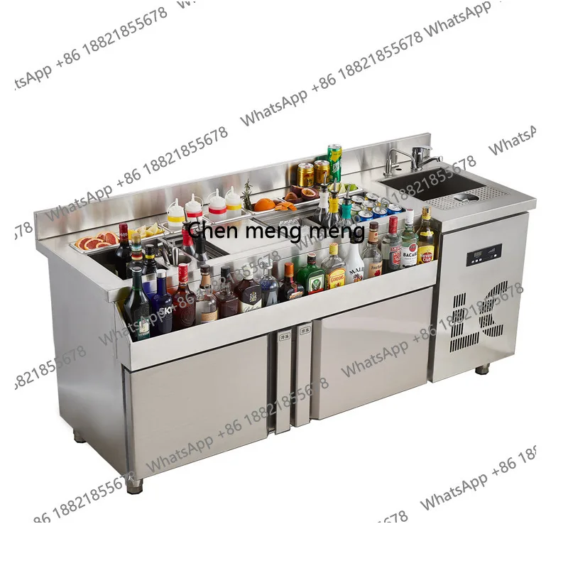 

Commercial bartending table, milk tea shop, stainless steel refrigerated workbench, water bar console