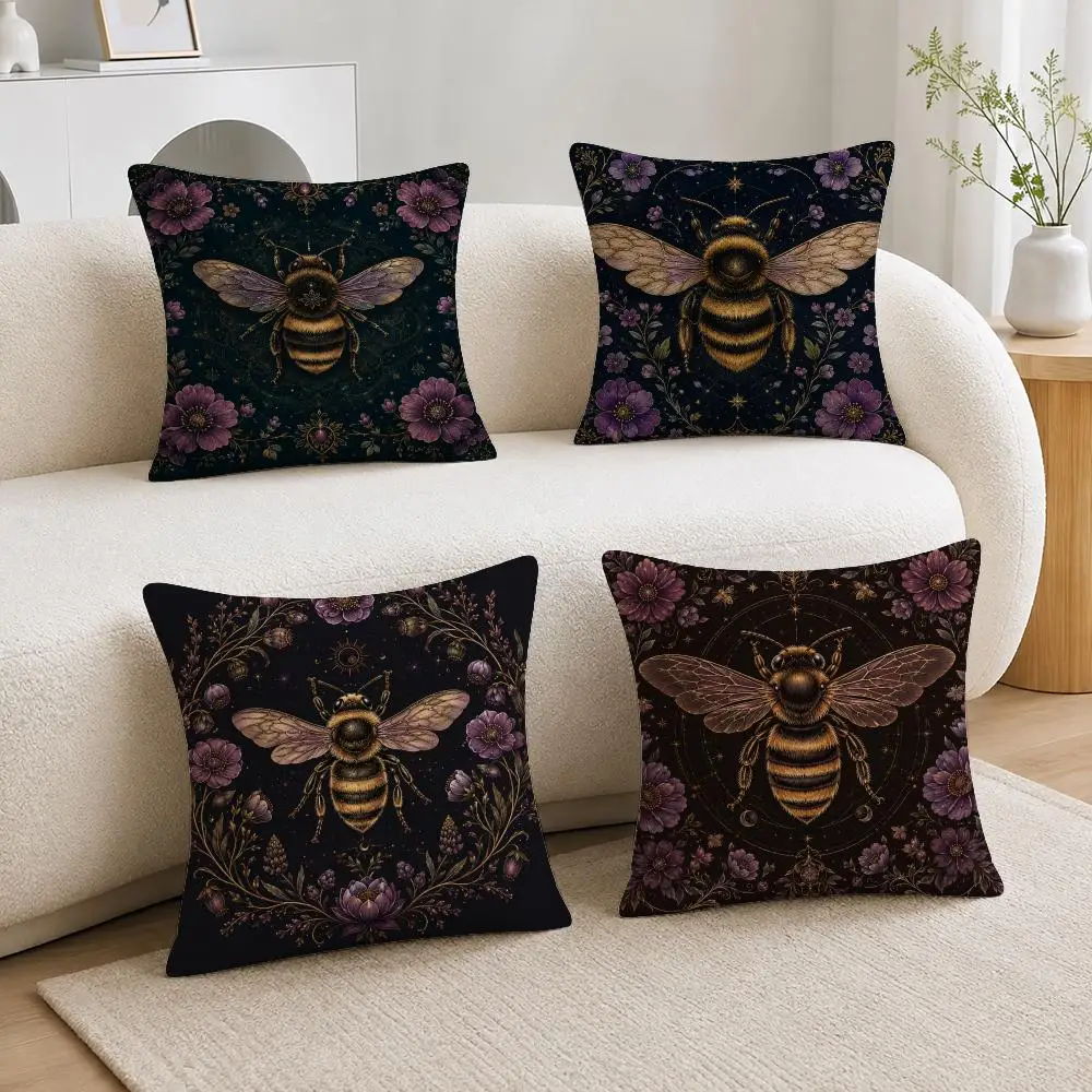 Mystical Vintage Bee Pattern Cushion Cover Soft Plush Cushion Covers Fluffy Throw Pillow Cases for Sofa Bedroom Home Decor