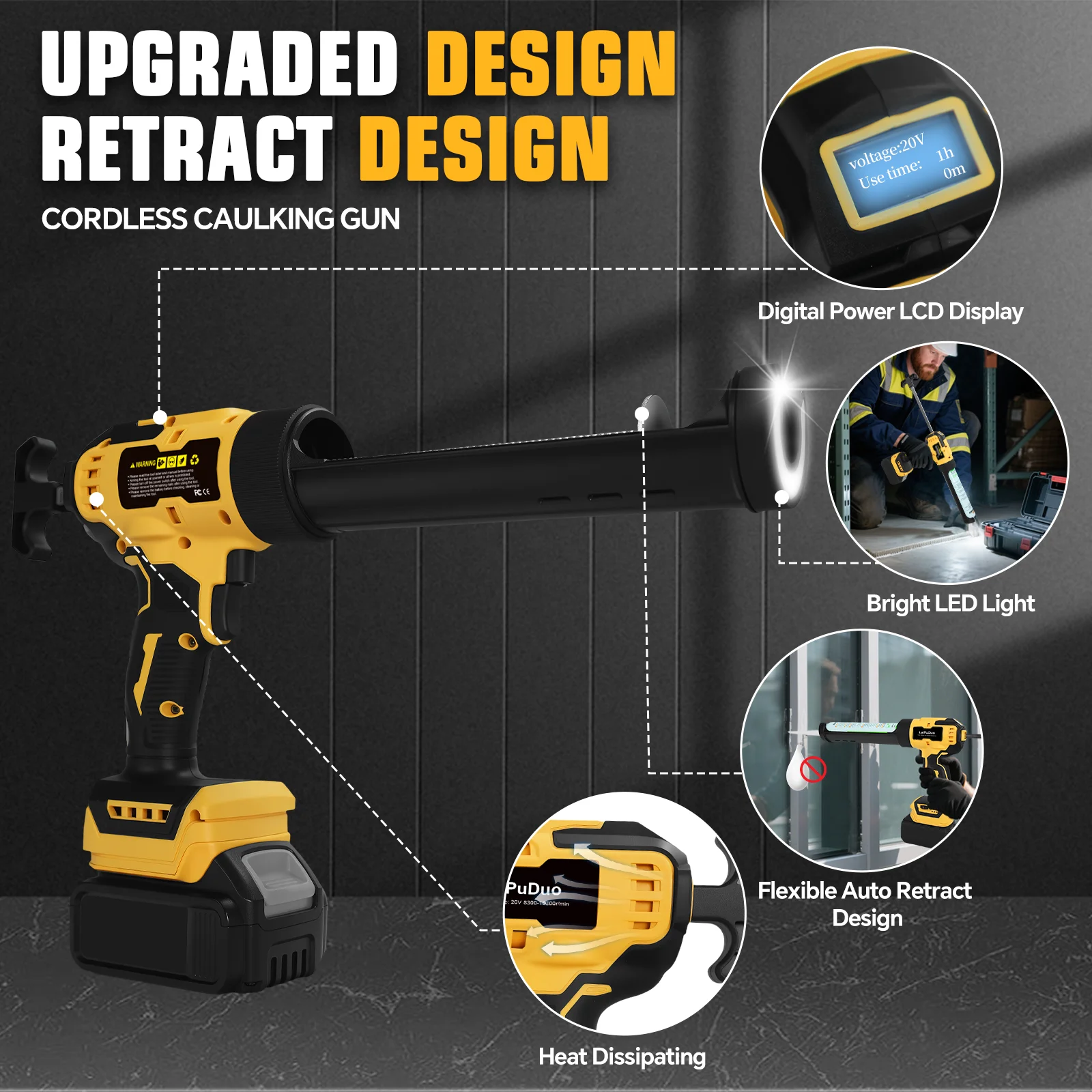 Electric Cordless Caulking Gun Sewing Glue Doors and Windows Tool 6 Speeds Silicone Gun Sealant Tool For Dewalt 20V Battery Pin