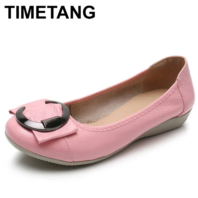 TIMETANGWomen flat shoes 2020 new women Ballet casual genuine leather shallow lace-up round toe Loafers women Loafers