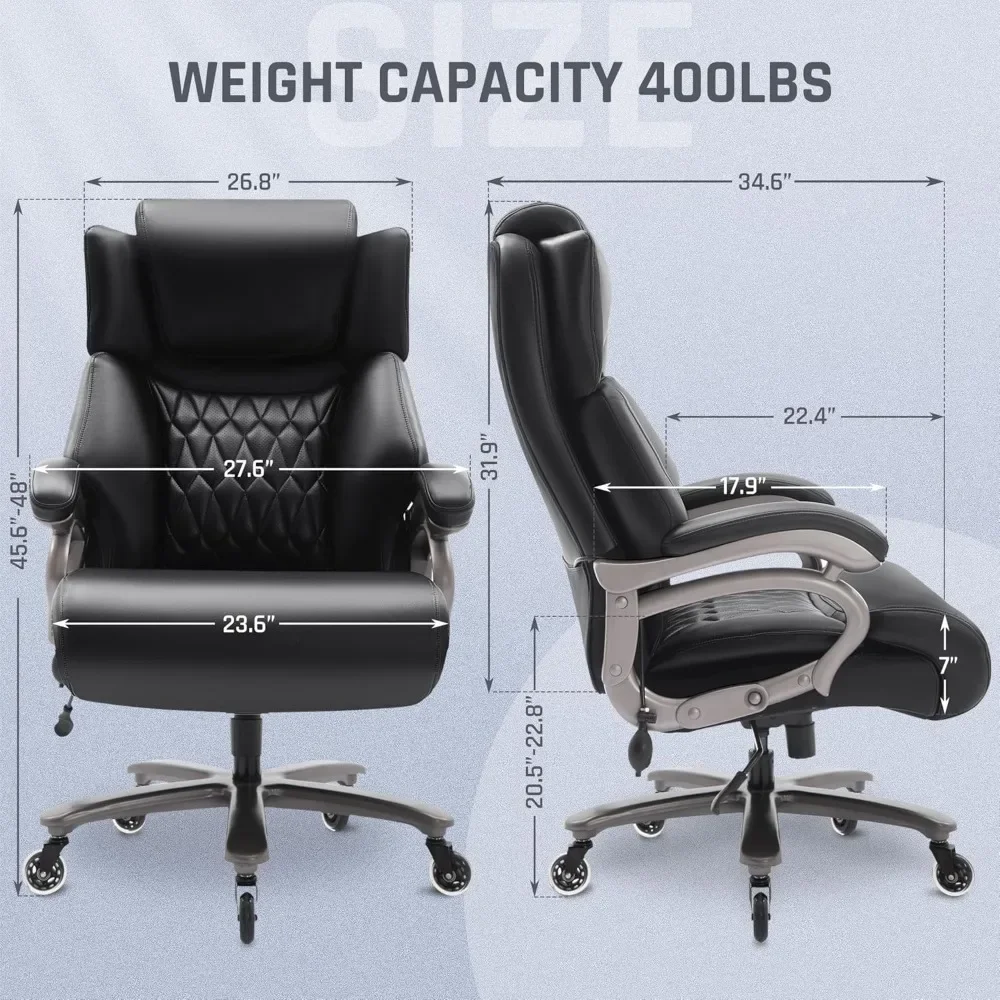 Big and Tall 400lbs Office Chair- Adjustable Lumbar Support Quiet Rubber Wheels Heavy Duty Metal Base