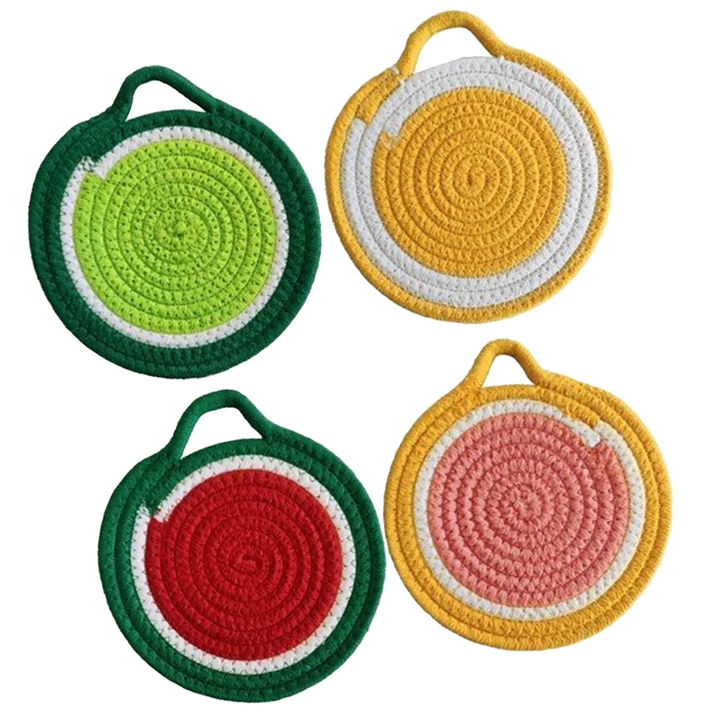 

4 Pcs Fruit Coasters Cup for Desk Drinks Assorted Color Absorbent Farmhouse Cotton Table Round Placemats
