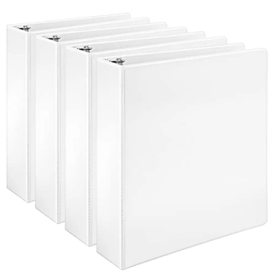 

3 Ring Binders, 2 Inch, D-Ring Organizer for School, Home Office, White, 4 Pack