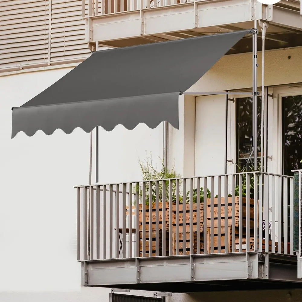 

Manual Retractable Awning, NO Drilling Outdoor Retractable Patio Awning, Angle & Height Adjustable, Made of Polyester
