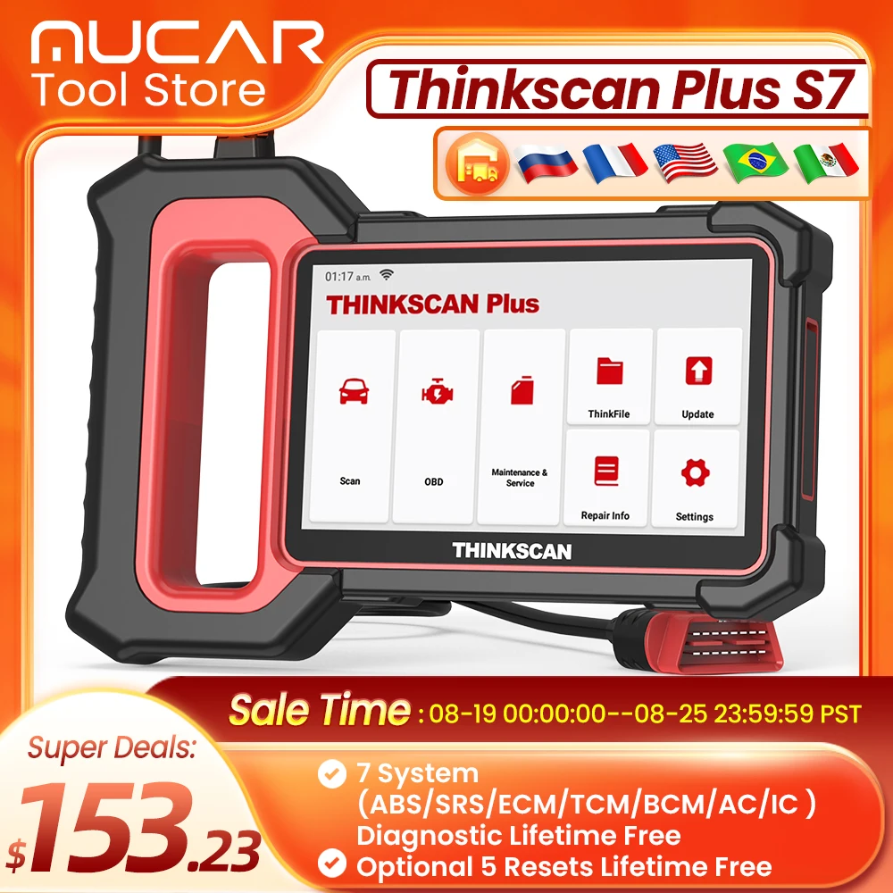 THINKCAR Thinkscan Plus S7 Diagnostic Tools Diagnose 7 Systems 5 Resets Free Lifetime Autotools Car Obd2 Scanner Obd2 Diagnostic