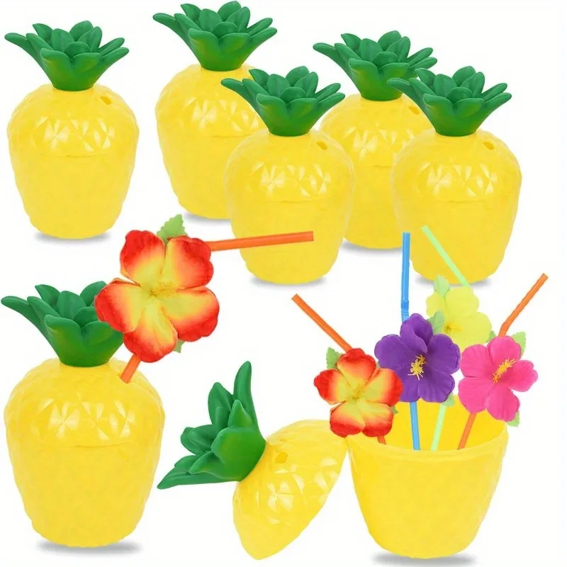 6 stücke Hawaiian Ananas Kokosnuss erdbeere Trinkbecher Mit Stroh Hawaii Party Luau Flamingo Strand Hochzeit Pool Party Decor