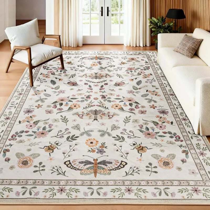 

Butterfly Print Living Room Carpet Retro Floral Design Bedroom Rugs Machine Washable Non-slip Sofa Coffee Table Mats Ковер Tapis
