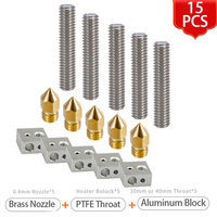 15PCS/lot M6*30 M6*40 Heating Break Heating Block MK8 1.75mm 0.4mm Brass Nozzle Set For Prusa i3 Anet A8 A8Plus A6 Hot End Part