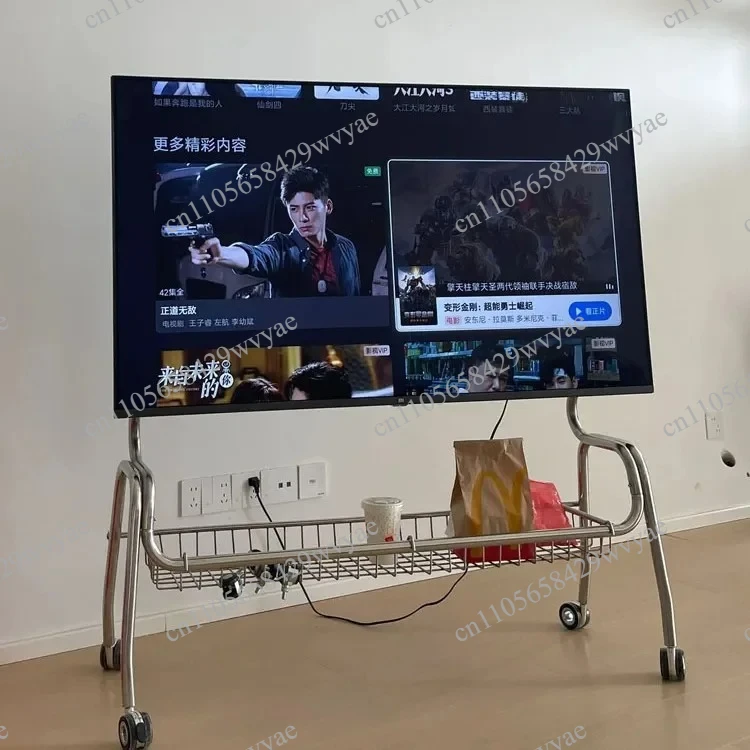 Nordic Modern Simple Floor TV Stand Stainless Steel Mobile TV Bracket with Wheels 32-75 Inch for Living Room