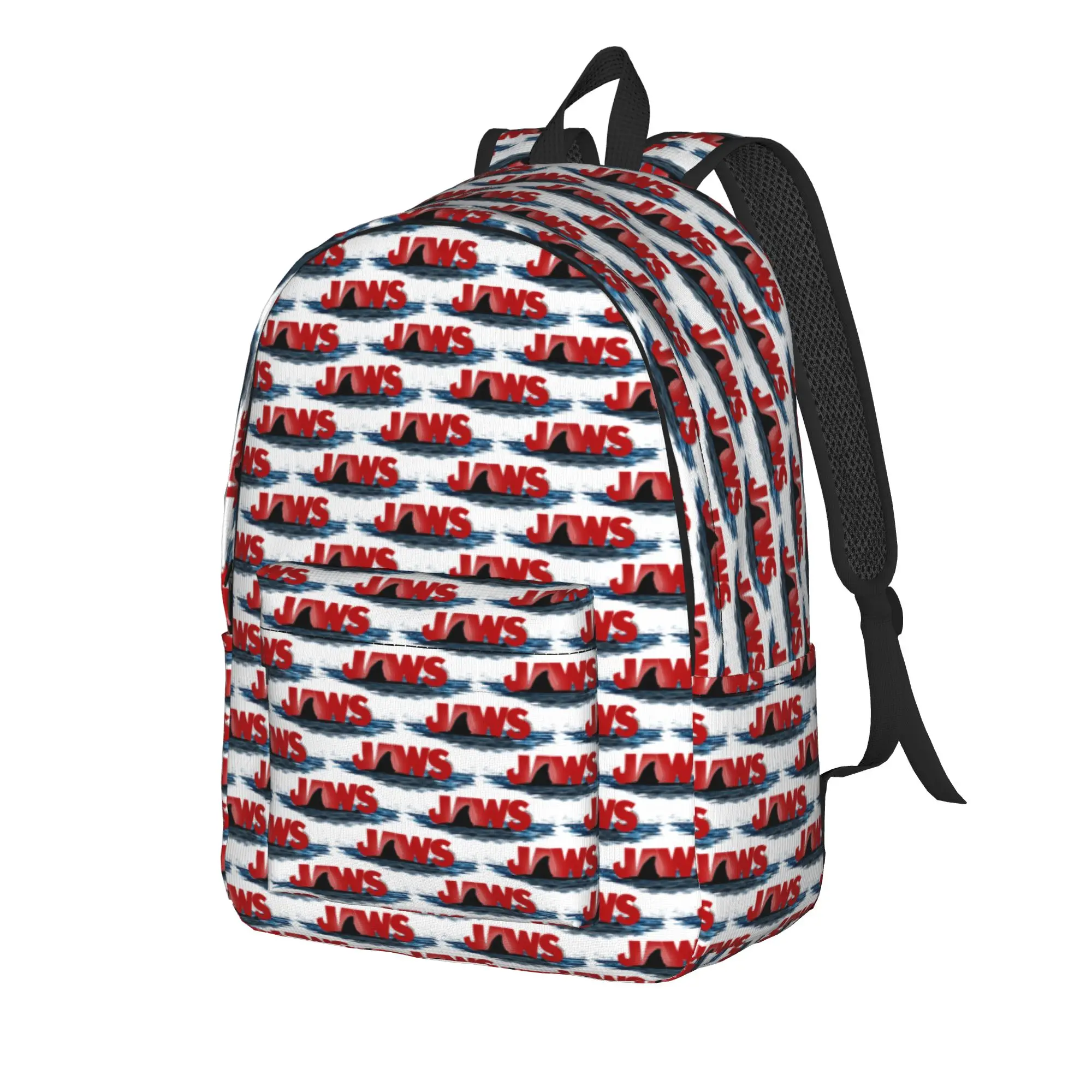 Jaws Logo With Great White Shark Fin Emerging From The Ocean Surface Backpack College Backpacks Big Casual School Bags Rucksack