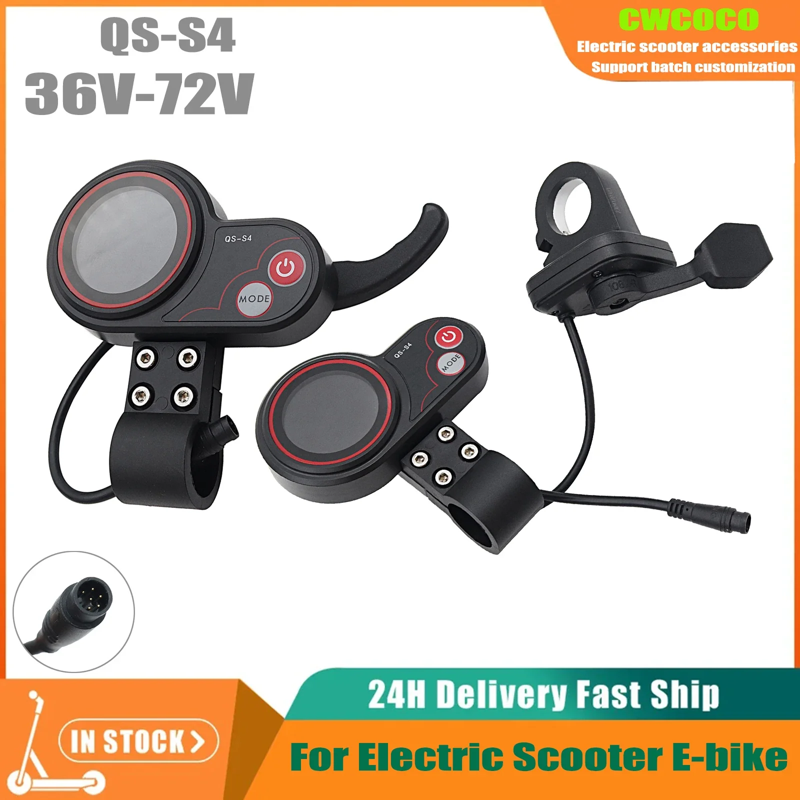 QS-S4 36V-60V 72V Thumb Throttle LCD Display Kit For Zero 8 9 10 8X 10X 11X Electric Scooter 6PIN Display Accessories