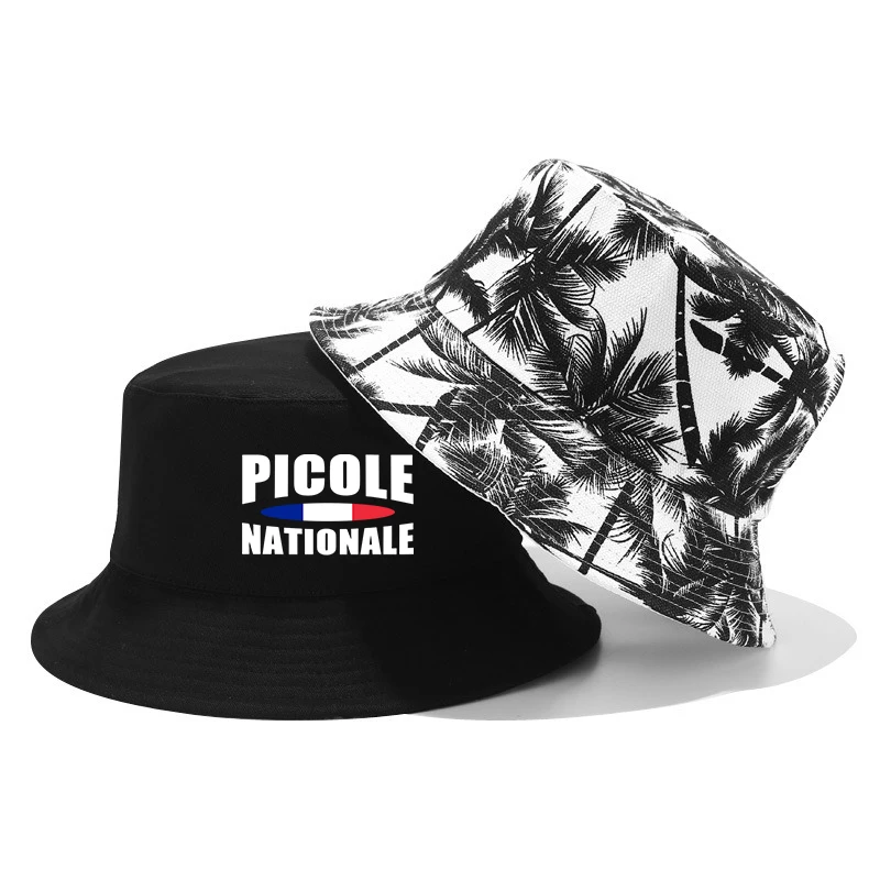 Summer Bob Reversible Bucket Hat Palm Tree Print & Picole Nationale with French Flag Bob Woman Man Daily Sun Beach Fisherman Cap