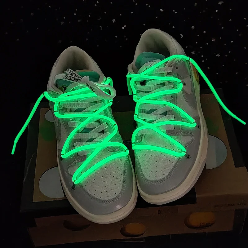 Runde, leuchtende, fluoreszierende Schnürsenkel, die im Dunkeln leuchten, Nacht-Farbschnürsenkel, Sportschnürsenkel für Canvas-Schuhe, Schnürsenkel für Erwachsene und Kinder, Neu – Detail 1