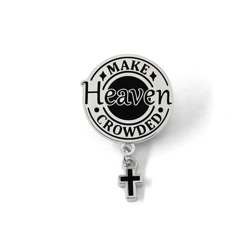 Religionsslogan „Mach den Himmel voller Menschen“ Emaille-Pin, Rosenkranz-Anhänger, Brosche, katholisches christliches Glaubensgeschenk, Bibel-Gebets-Accessoire – Detail 1