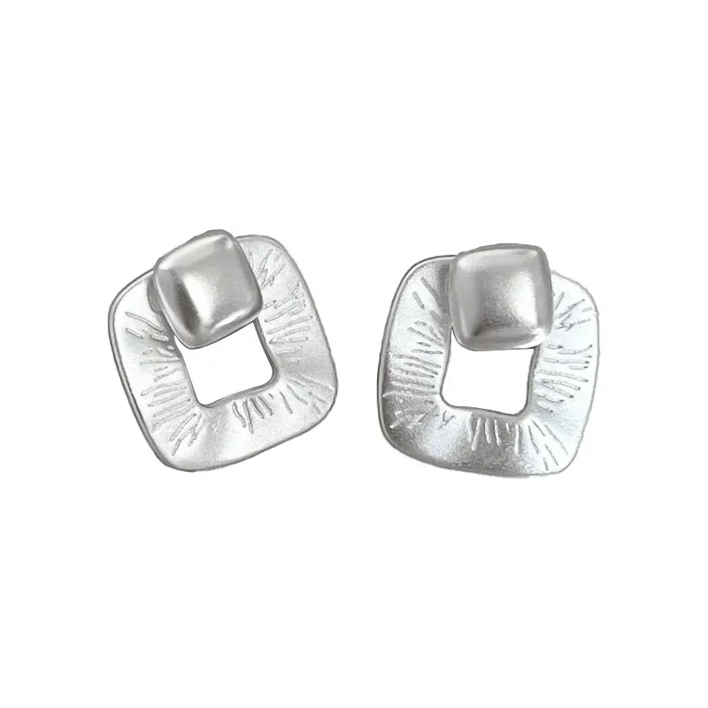 Pendientes cuadrados geométricos de Plata de Ley 925 para mujer, Pendiente de boda para fiesta, joyería para Piercing, oreja colgante trasera mate