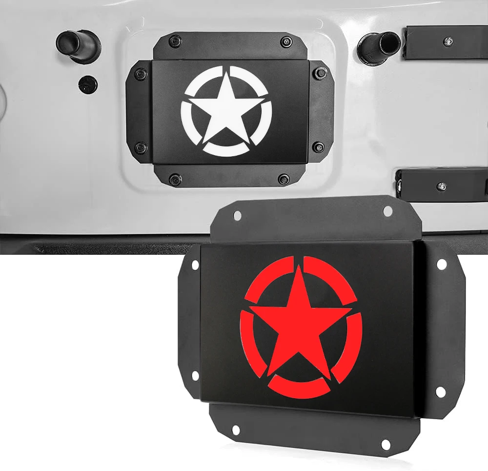 

Star Logo Tailgate Vent Cover Plate for 2007-2018 Jeep Wrangler JK/JKU – Black Metal Rear Door Panel