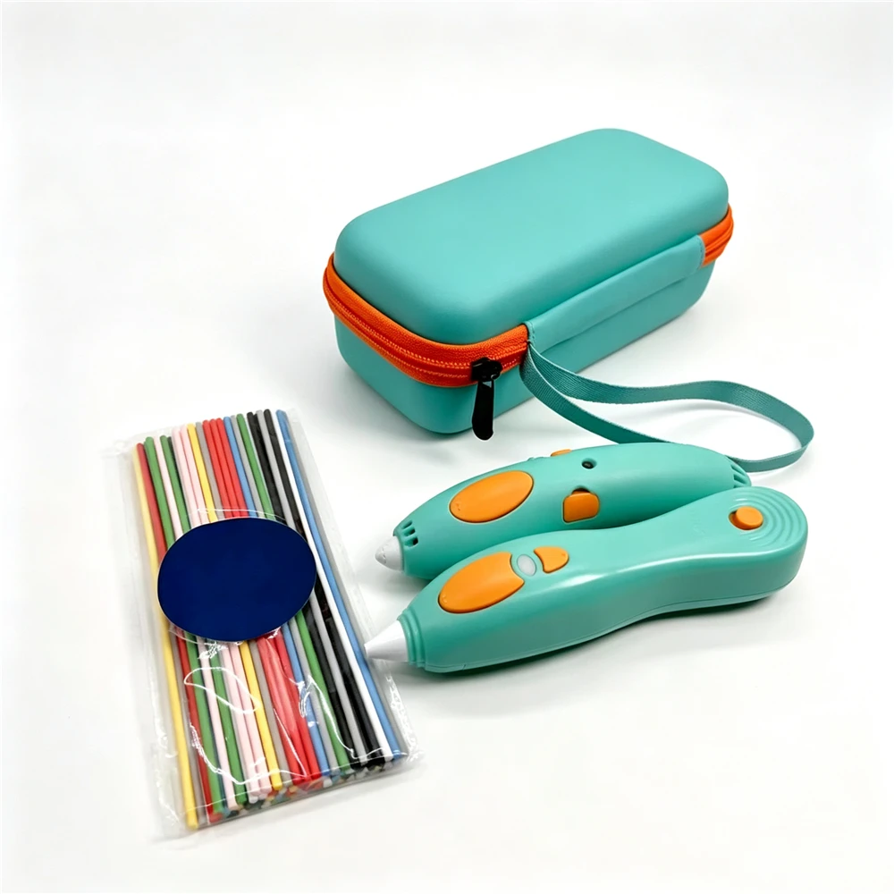 3D Pen for Kids Case, for 3Doodler Start+ Essentials, Green | Portable hard EVA storage case with custom-fit base, mesh pocket