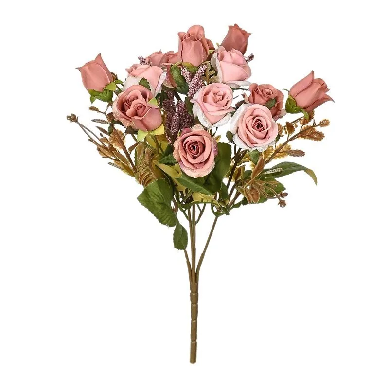 5 Gabeln, 15 Köpfe, künstliche Seidenblumen, Rose, Hochzeit, Brautstrauß, Festival-Dekoration, Zuhause, Raumarrangement, Blumenzubehör – Detail 9