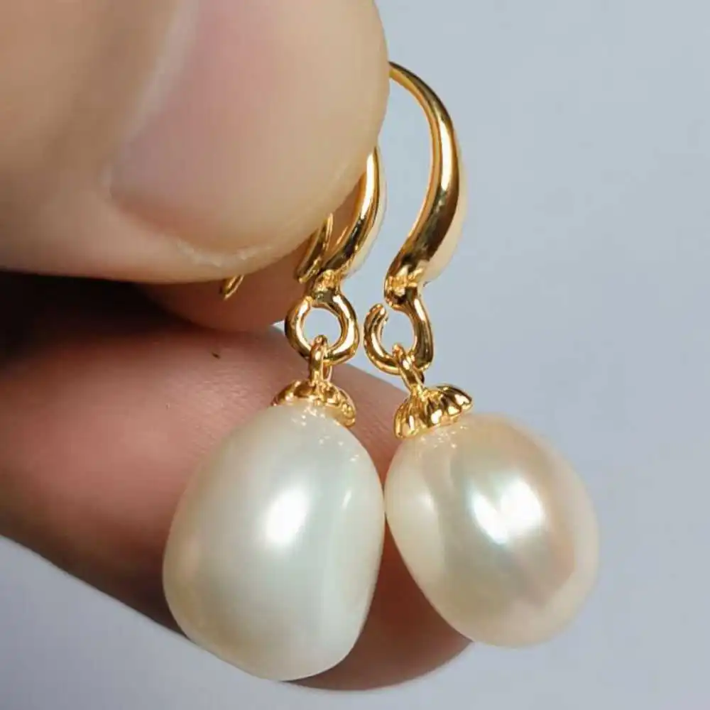 11-12MM Natural Baroque White pearl Dangle Earrings 14K Fashion Ear stud Classic Wedding Thanksgiving Accessories FOOL'S DAY