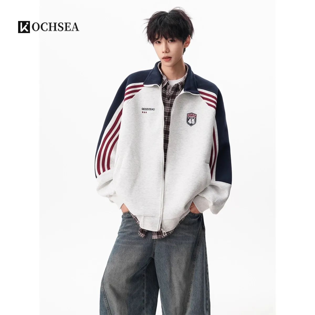 

Спортивный кардиган с рукавами для прыжков, толстовка, мужская осенняя куртка, новый стиль, американский контрастный цвет, пара, повседневная стойка