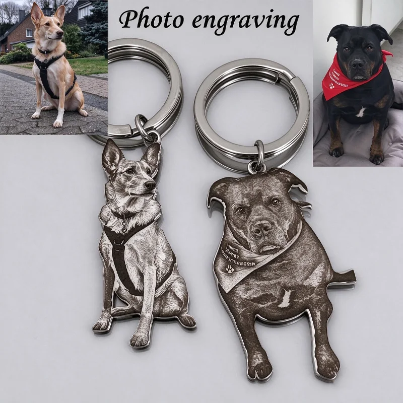 Customize a Laser-Engraved Pet Portrait Keychain - Personalized Stainless Steel Dog Keychain, High-Definition Fur Details, Scratch-Resistant Commemorative Gift, Cute Dog Keychain, Shiny Metallic Finish, High-Resolution Details, an Emotional Keepsake, Perfect Gift for Pet Lovers