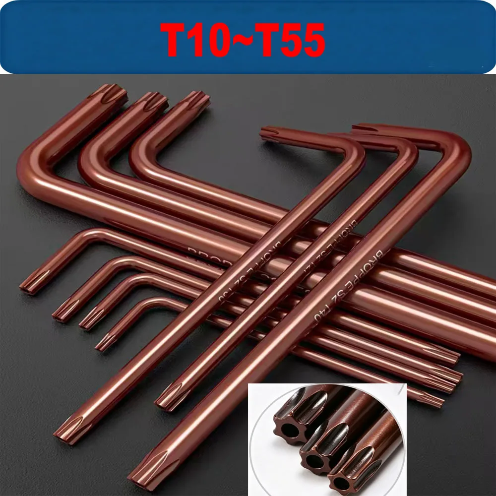 S2 Steel Torx Key Set, L-Type Star Wrench with Hole (T10-T55) - Middle Band Security Hexagon Allen Spanner for Repair