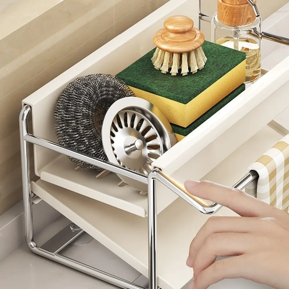 Self-draining Stainless Steel Sink Drain Rack Shelf Organizer Durable Sponge Storage Faucet Holder Convenient Large Capacity