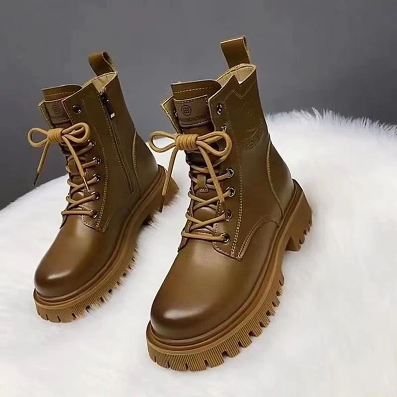 New Single Add Fleece Thick Sole Zipper Lace-Up Black Classic Short Women\'S Autumn/Winter Doc Martens Boots