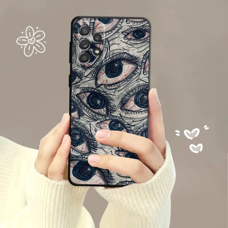 Phone Case For Samsung Galaxy A14 A73 A53 A71 A51 A31 A33 A22 A12 A21s A13 A32 A52s A72 A52 A23 Strange Scary Ghost Tooth Eyes