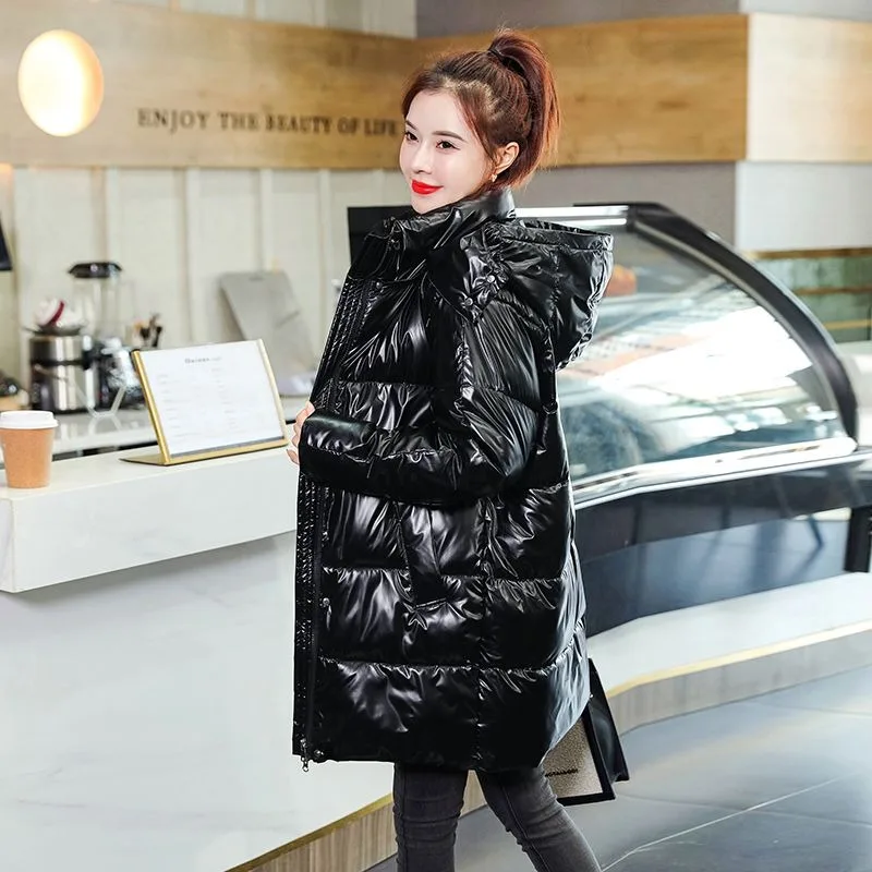 2023 New Women Down Cotton Coat Winter Jacket Female Mid Length Wash Away Brightening Face Parkas Loose Outwear Hooded Overcoat