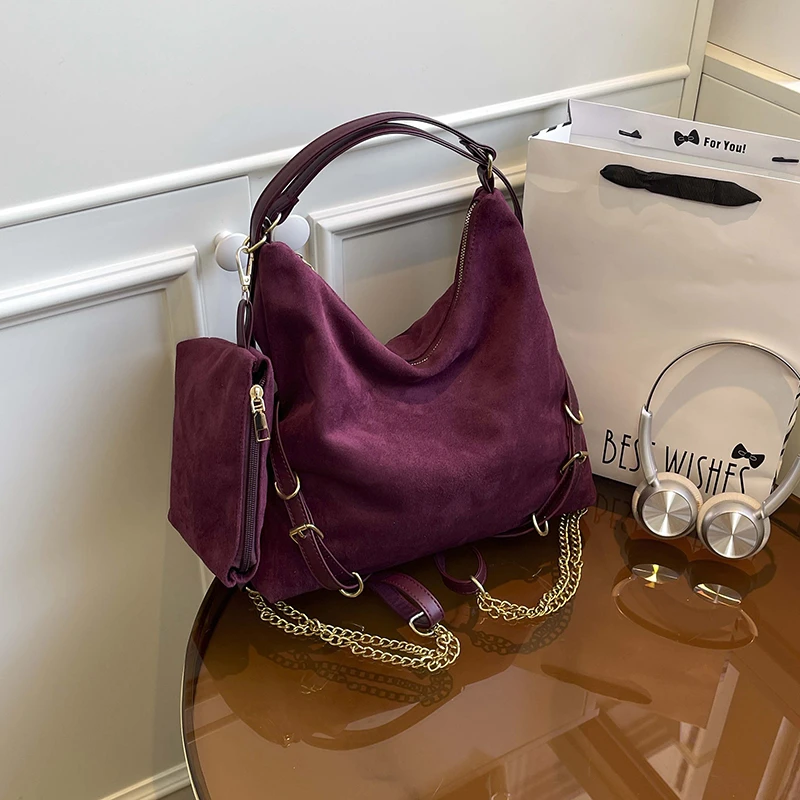 

Faux Suede Solid Color Retro Casual Tote 2025 Winter Durable Casual Bags Large Capacity High Quality Commuting Crossbody Bags