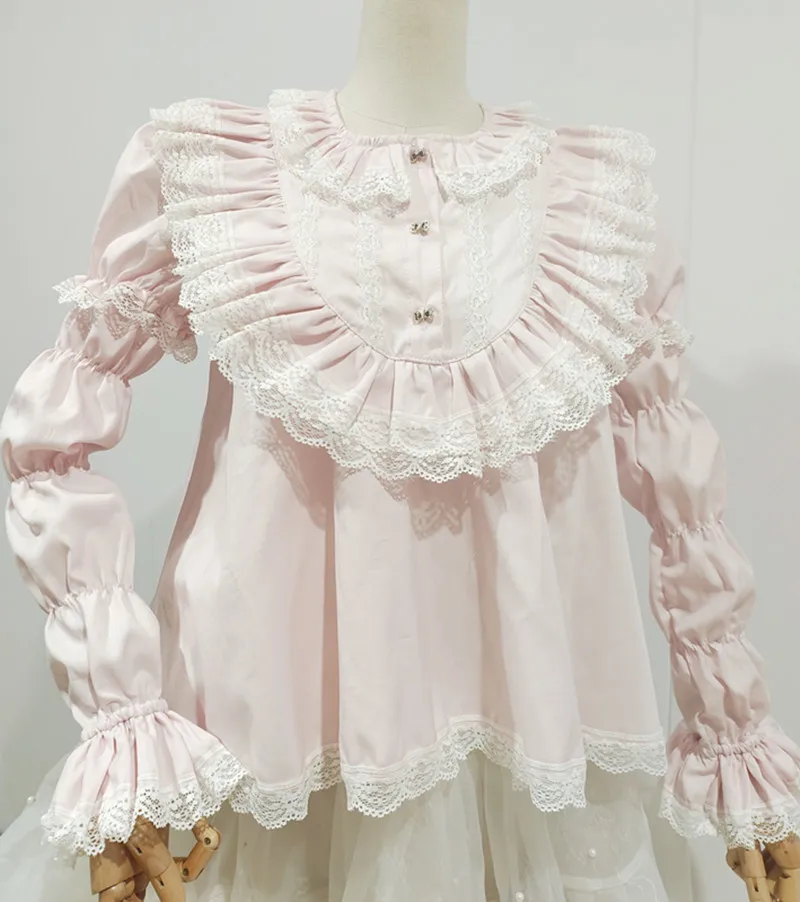 일본 오리지널 로리타 인형 칼라 레이스 레이스 드레스 인형 느낌 긴 소매 셔츠 달콤한 귀여운 패션 다목적 양복