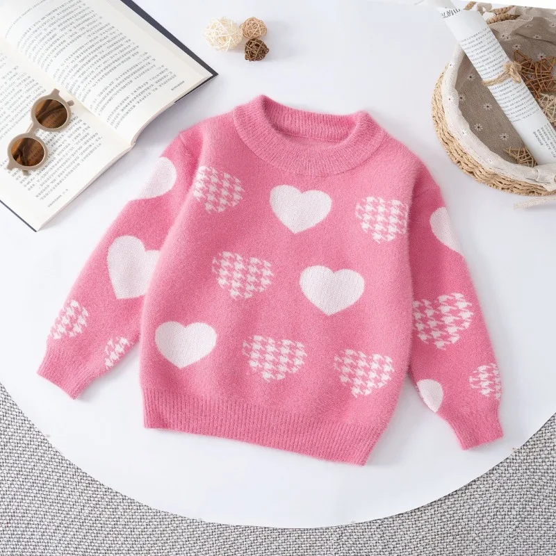 Girls Knitted Sweater Princess Long Sleeve Sweet Heart Pullover Fashion Top for Kids 2-10Year Autumn Winter Clothes