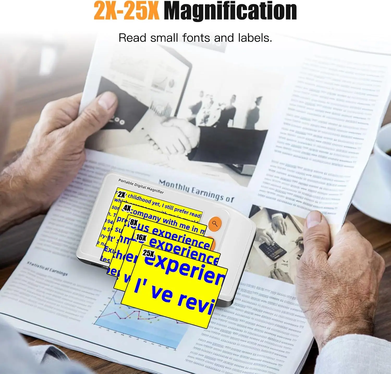 Digital Magnifier 3.5 Inch 2X-25X Zoom Portable Digital Video Magnifier w/ 8 Color Modes Adjustable LED Lights Elderly Reading