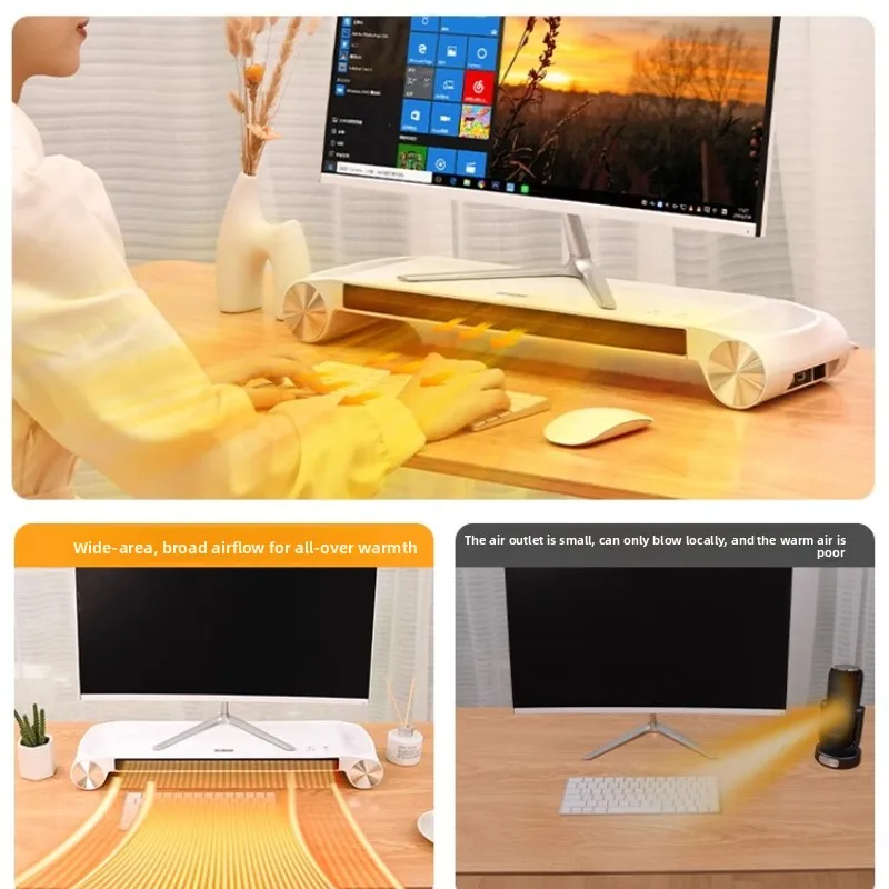 2 in 1 Desktop Heater & Monitor Stand Home Office Heaters Electric Heaters Winter Warmer Machine with USB Port Standard Plug