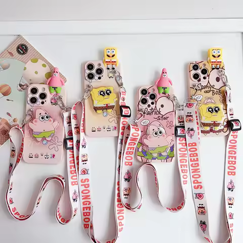 For Samsung Galaxy S8 S9 S10 S20 S21 S22 S23 S24 S25 Plus Ultra FE Note 8 9 10 20 Sponge Patrick Case With Holder Rope