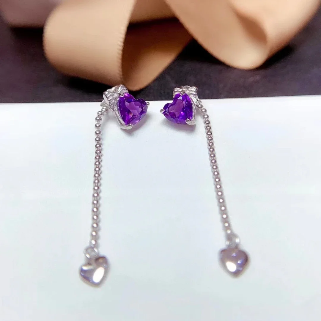 Heart Crystal Stud Earrings 6mm Total 1.2ct Natural Amethyst Earrings Antiallergic 18K Gold Plating Amethyst Jewelry