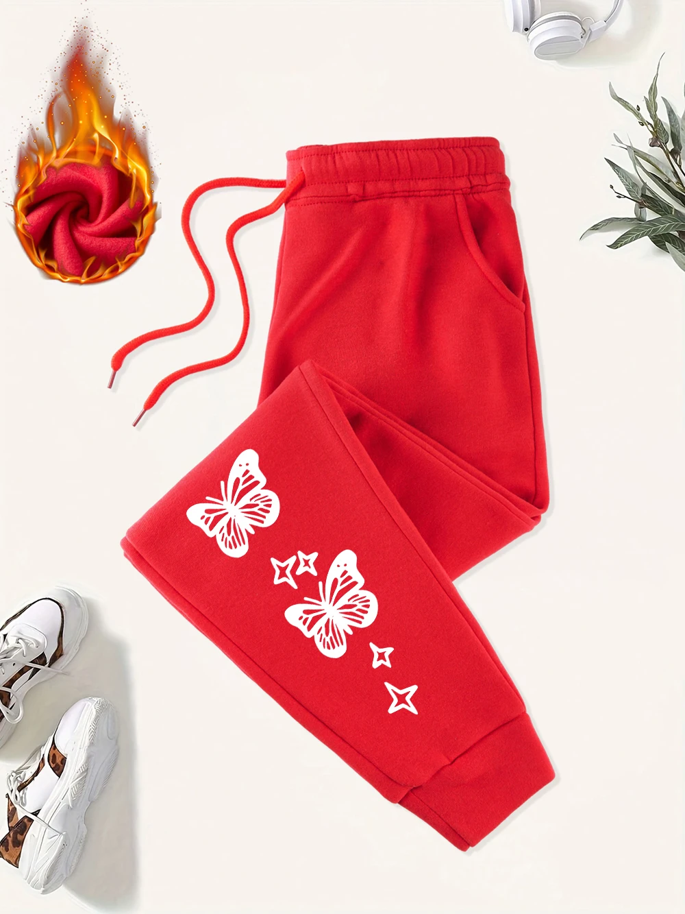 クリエイティブフライングバタフライプリントスウェットパンツレディース冬パンツルーズオールマッチ弾性ウエストパンツストリートレディース服