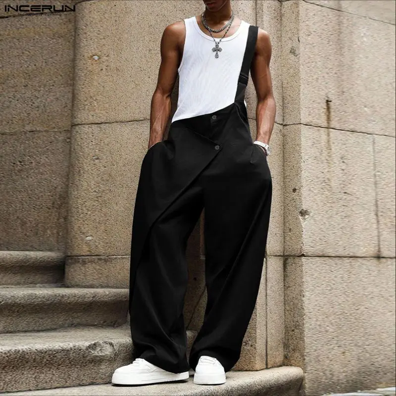 

INCERUN мужские комбинезоны брюки сплошной цвет на пуговицах повседневные комбинезоны нестандартной формы мужские уличные свободные модные мужские комбинезоны на бретелях S-5XL