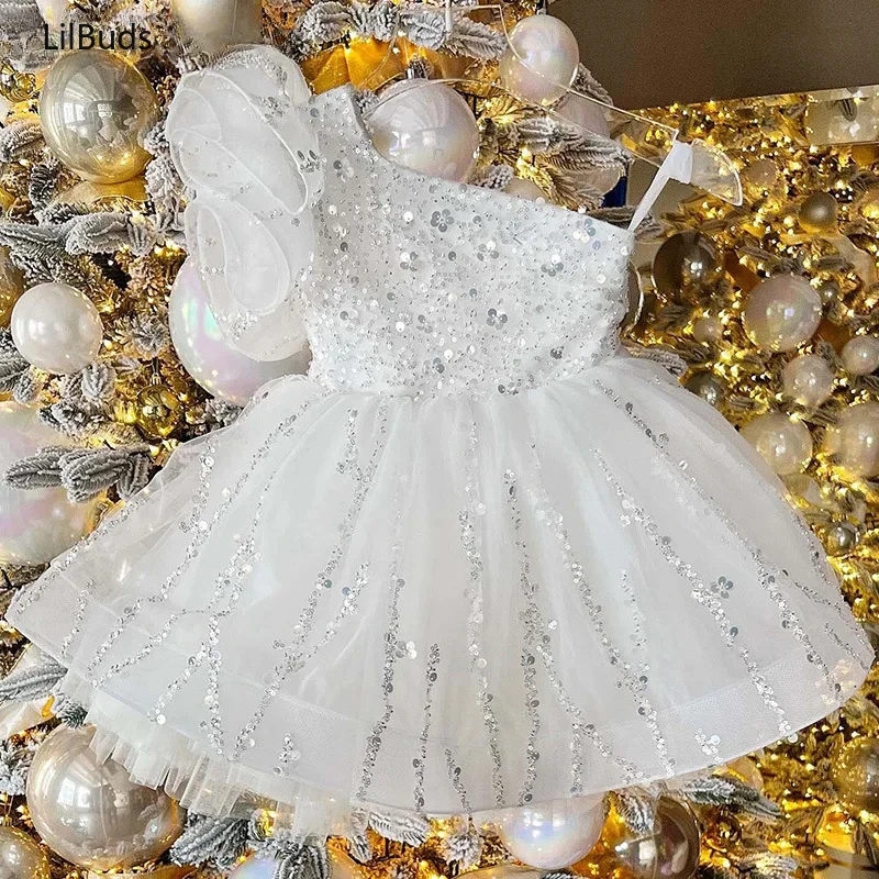 2024 Children Vestidos for Wedding Birthday Pageant Infant Sleeveless Sequins Tulle Ball Gowns Baby Girls Formal Party Dress