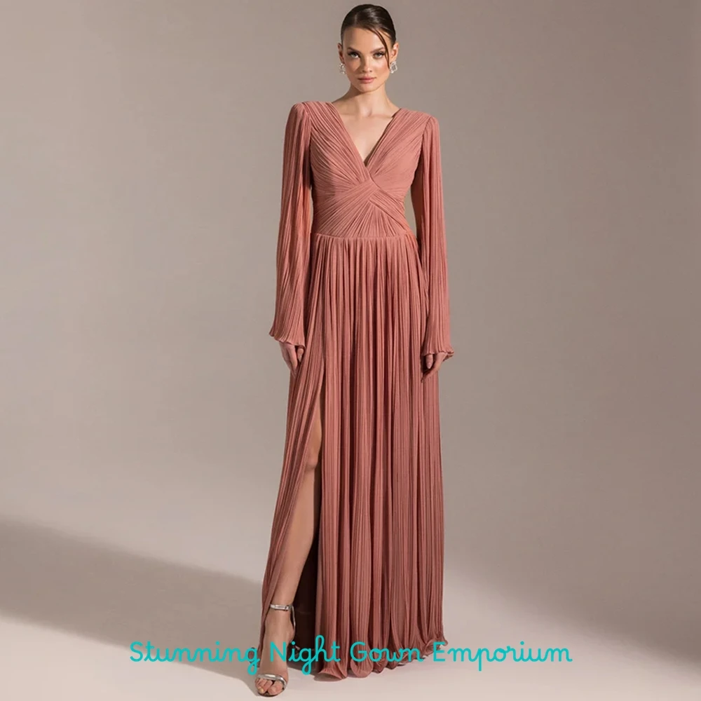 Formal Chiffon V-Neck Evening Dress Classic Long Sleeves Customized Prom Dresses Sexy Lace Up Back Special Occasion Gowns image 5