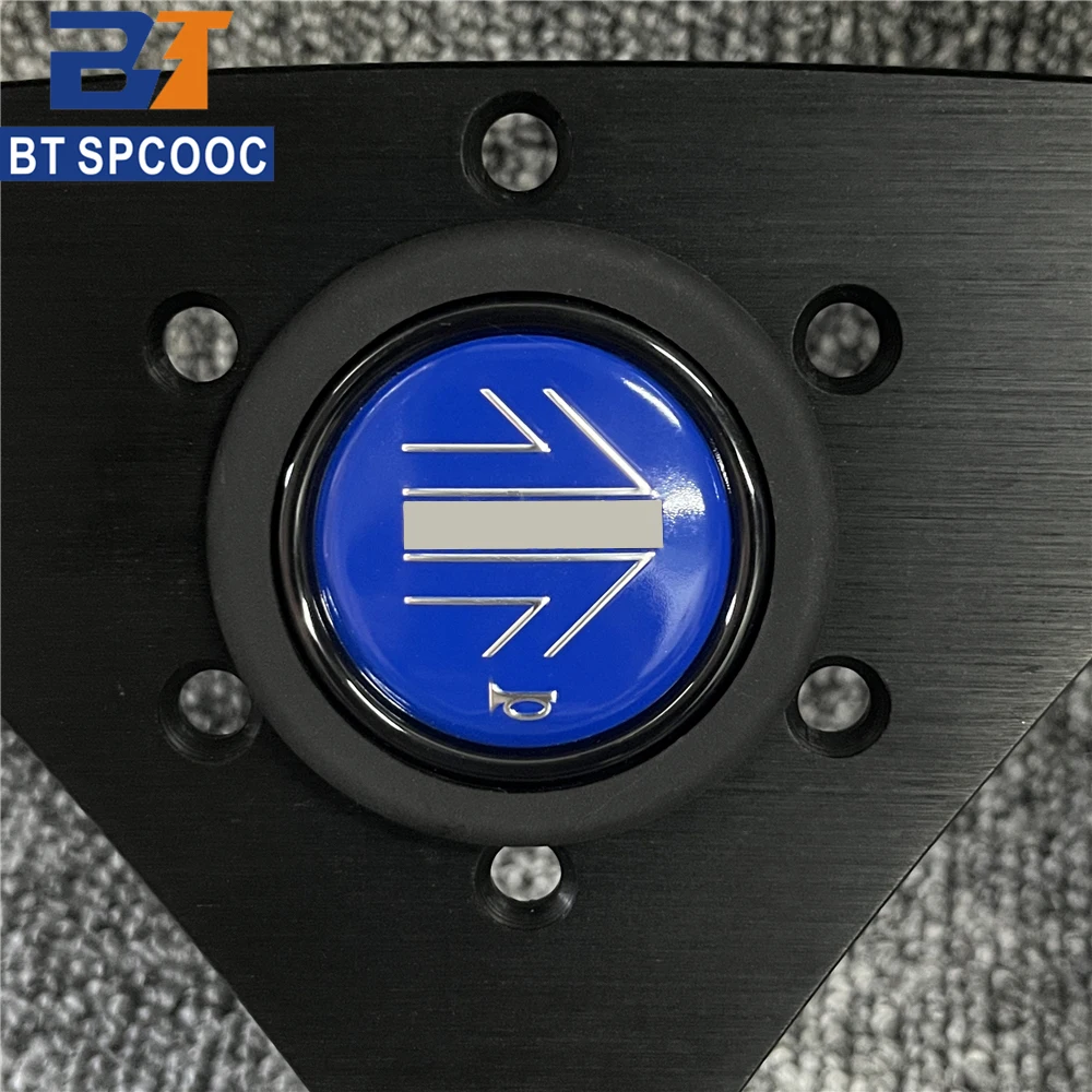 Blue Yellow Stitching Italy Style V1 Steering Wheel Real Leather 14inch 350mm Flat Italy Back Engraving Racing Street Sport