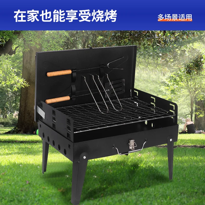 Cross-border hot-selling outdoor folding barbecue grill with barbecue tools box grill stall barbecue