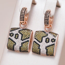 Kinel Full Shiny Natural Zircon Leopard Print Drop Earrings Women Unique 585 Rose Gold and Black Plating Vintage Daily Jewelry