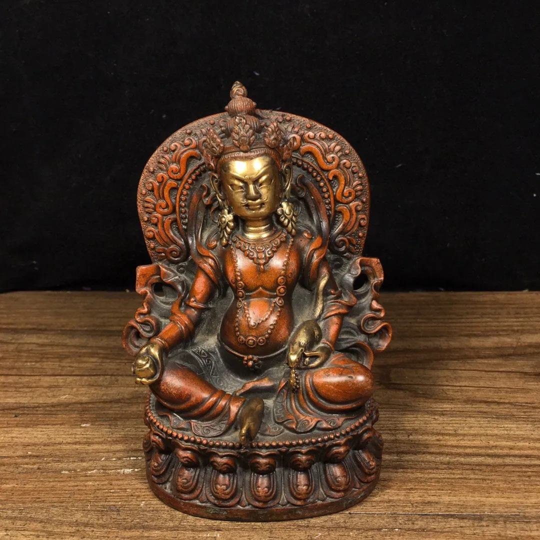 Tibetan Brass Gilt Painting Face Yellow God of Wealth Buddha Statue Ornament Home Buddhist Hall Supplies Accessories Wenwan 12cm