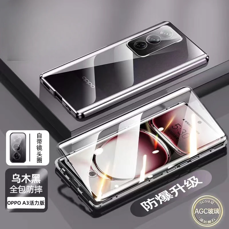 

Для OPPO A80 5G A40 4G A40M Двусторонний чехол из закаленного стекла с магнитной адсорбцией для Oppo A60 A3X A3 Pro, твердая обложка с металлическим каркасом